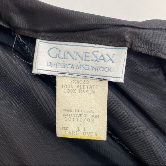 Gunne Sax by Jessica McClintock Vintage Black Velvet Strapless Dress Floral M - Picture 12 of 16